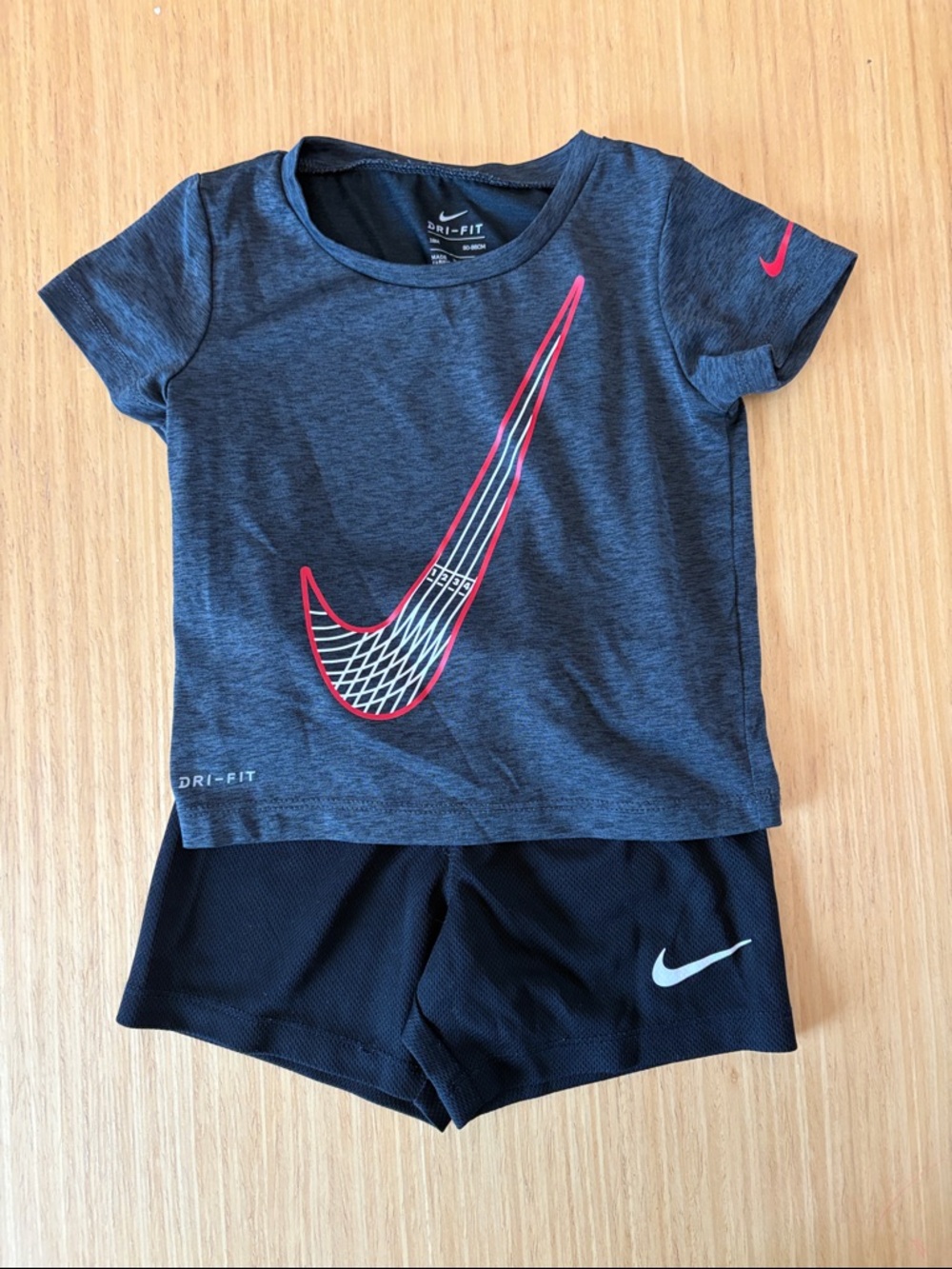 Nike Gray Heather Dri-FIT Tee with Pink Accent + Black Shorts